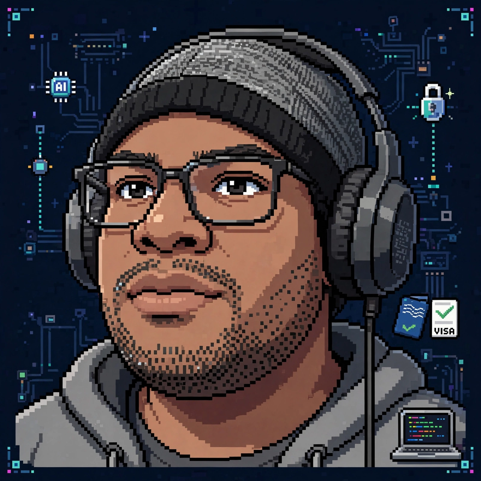 Retrato de André Junqueira em pixel art